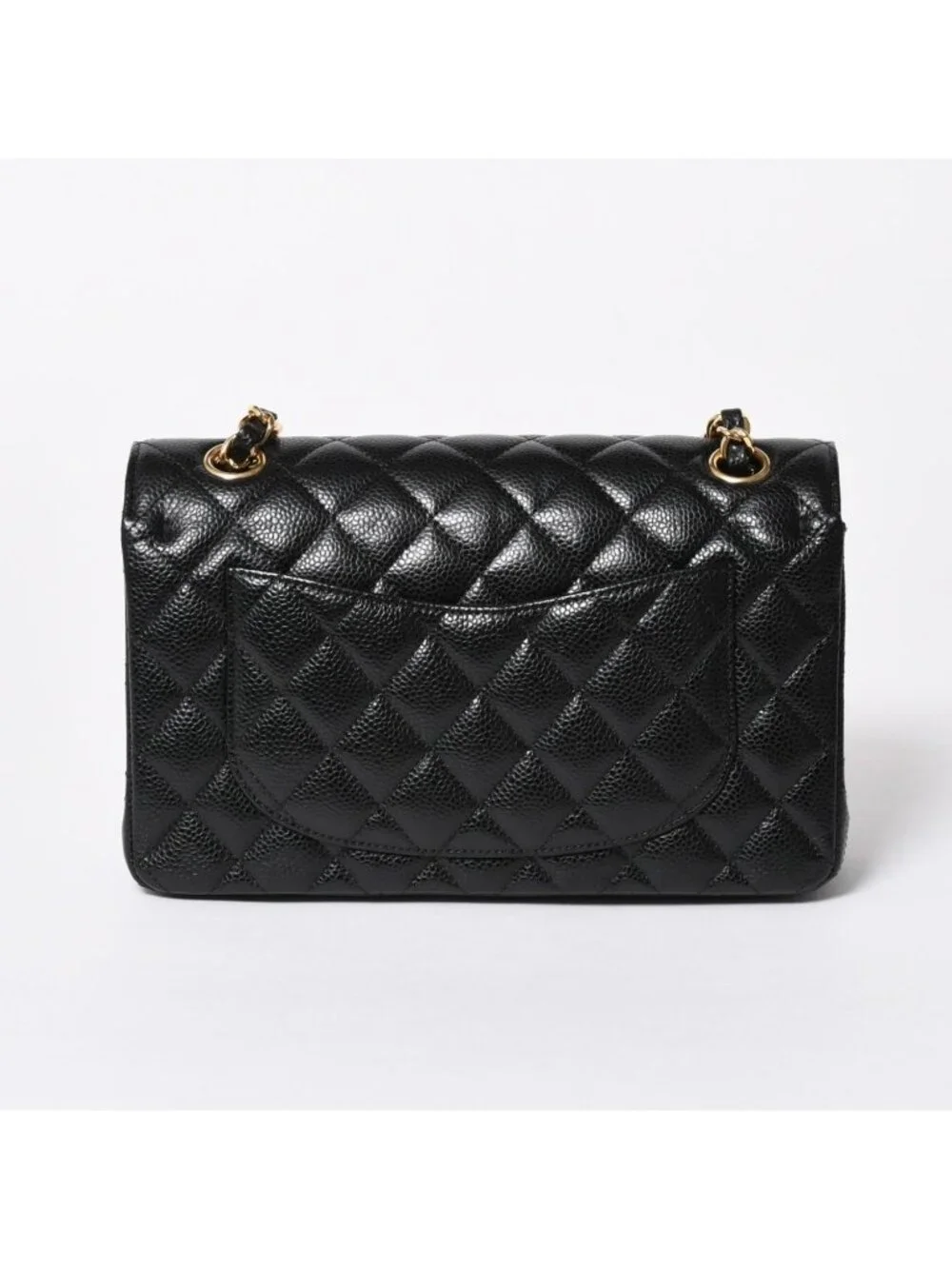 Chanel Quilted 23 Double Flap Chain Shoulder Bag CC Logo Caviar Leather Black
